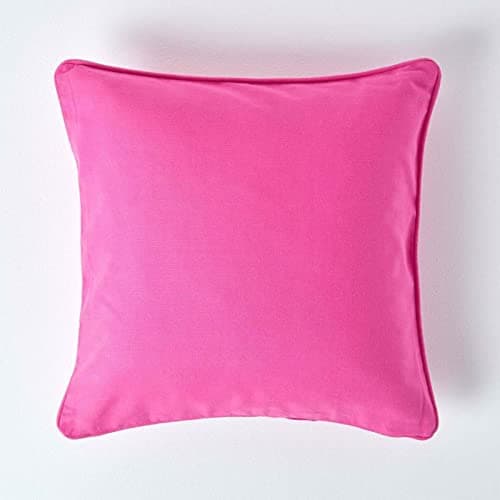 Image of HOMESCAPES - 100% Cotton Plain Cerise Cushion Cover - 30 x 30 cm Square - 12 x 12 Inches - Hot Pink - Sofa Cushion Pillow Cover - Washable