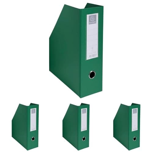 Image of Exacompta - Ref 90163E - PVC Magazine File - Suitable for Storing A4 Documents,100mm Spine, Construction from 2mm Rigid PVC, Finger Hole & Label on Spine -Dark Green (Pack of 4)