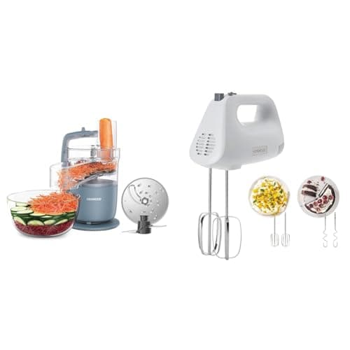 Image of Kenwood, MultiPro Go FDP22.130GY, Food Processor, for Chopping & Hand Mixer,Electric Whisk, 5 Speeds, Stainless Steel Kneaders and Beaters for Durability and Strength, 450 W, HMP30.A0WH, White