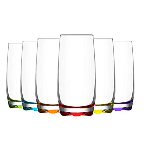 Image of 6x Multicolour 390ml Adora Highball Glasses - Tall Hi Ball Glass Water Gin Juice Cocktail Drinking Glassware Tumblers Set - By LAV