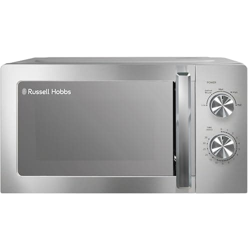 Image of Russell Hobbs Stainless Steel Microwave 20 Litre 800W Solo Manual with 5 Power Levels, Defrost Function & Easy Clean, 35 Minute Timer, RHMM827SS
