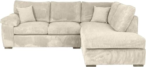 Image of Bliss Furniture's Jumbo Cord Elegant L Shape 4-Seater Right- Hand Corner Sofa Set, Your Comfort Haven in the Living Room, Our Stunning Jumbo Cord Sofa Collection (Cream, Right Hand Corner)