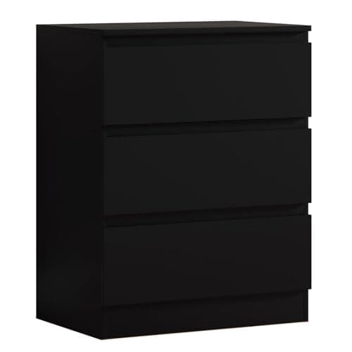 Image of FWStyle Matt Black 3 Drawer Chest of Drawers - H77 X W60 X D40cm