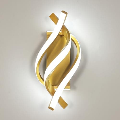 Image of Comely LED Wall Light Indoor, 22W Gold Spiral Modern LED Wall Lamp, Wall Lighting Fixtures for Living Room Bedroom Dining Room Hallway,Cool White Light 6500K
