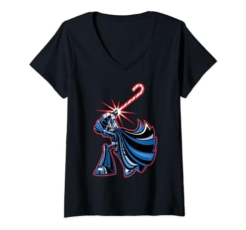 Image of Star Wars Christmas Candy Cane Darth Vader V-Neck T-Shirt