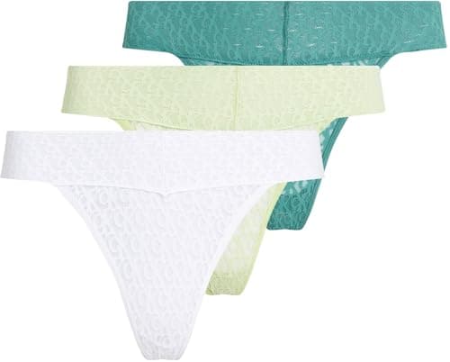 Image of Calvin Klein Women's 3 Pack Low Rise Bikini Briefs with Lace, Multicolor (White/Highline Green/Lively Teal), S