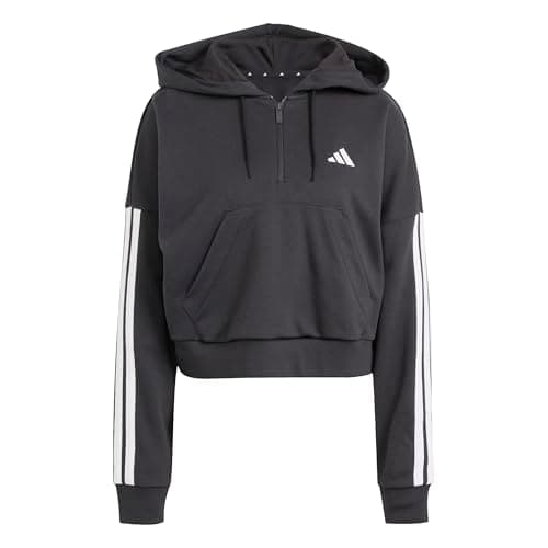 Image of adidas Women's ESSENTIALS 3-STRIPES FRENCH TERRY QUARTER-ZIP HOODIE, black/white, L