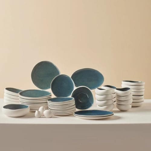 Image of Karaca Oscar 55-Piece Stoneware Dinner Set for 12 People, Multicolor Plates and Bowls Set, Dishwasher & Freezer Safe, Complete Dinnerware Earth Collection New Galactic Reactive Glaze Finish