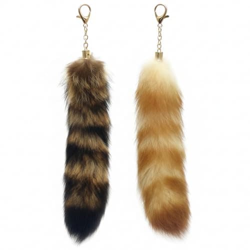 Image of DNTHYRIN 2Pcs Therian Tail, Fox Tail Keychain Set of 2, Animal Spirit Accessory for Cosplay and Collection, Crystal Fox Tail and Standard Fox Tail Design