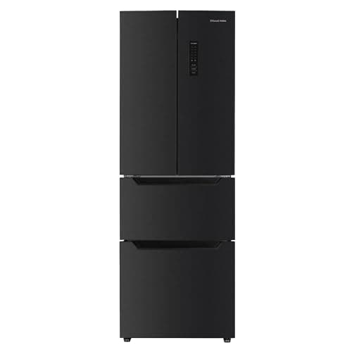 Image of Russell Hobbs 320L French Door Fridge Freezer in Black Steel, Total No Frost, Automatic Defrost, Super Freeze Function, LED Display, and Adjustable feet, 186H x 60W x 69D cm, RH186FDFF602E1BS