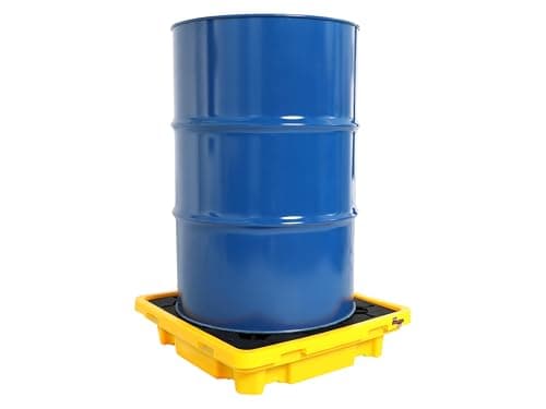 Image of The Workplace Depot 1 Drum Spill Pallet – Industrial Polyethylene Spill Safety Pallet with 40L Sump, High Visibility Yellow & Black, for Warehouses, Offices & Industrial Liquid Management