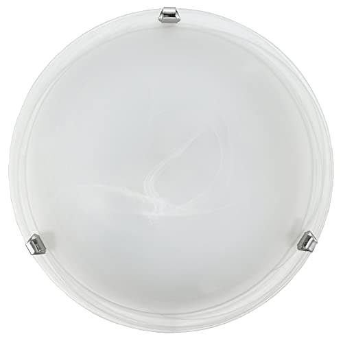 Image of Britalia White Alabaster Glass & Polished Chrome Clips Decorative Round Flush Light | 30cm Diameter | 1 x ES E27 Lamp Bulb Required (Not Included) | Perfect for Lower Ceilings & Walls