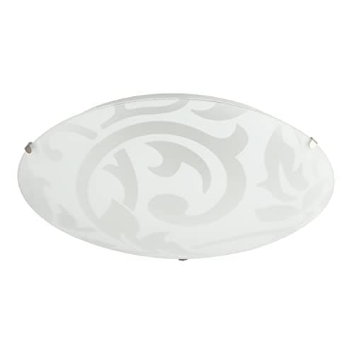 Image of Happy Homewares Traditional Frosted White Floral Circular Glass IP20 Flush Ceiling Light Fitting | 8cm x 30cm |for Lounge, Hallway. Kitchen, Dining Room etc