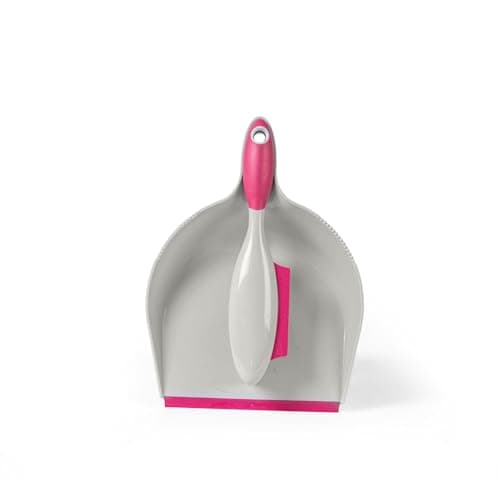 Image of Kleeneze KL069337EU7 Dustpan and Brush Set – Non-Scratch Rubber Bristles Ideal For Pet Hair/Fur, Handheld Squeegee Edge for Spills/Liquids, Easy Rinse Clean, Indoor Hard Floor Sweeping, Pink