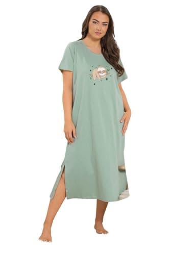 Image of Yours Curve Green Sloth Print Nightdress - Women's - Plus Size Curve