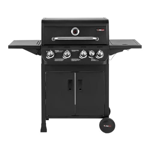 Image of CosmoGrill NEW Emberr 5 Gas Burner 4+1 Barbecue Grill, Porcelain Warming Rack, Propane Gas Regulator Hose, Side-Burner, Storage, Wheels Built-in Temperature Gauge for Home Garden Party Outdoor Cooking