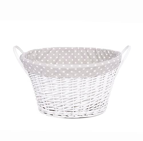 Image of Wickerfield Grey Painted Wicker Log Basket PU Handles Baby Kids Toys Storage Laundry Hamper (White)