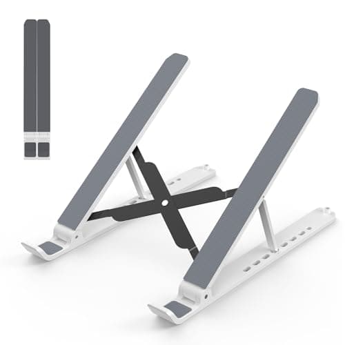 Image of Laptop Stand for Desk, Adjustable Laptop Riser ABS+Silicone Foldable Portable Computer Holder, Ventilated Cooling Notebook Stand for 10-15.6” Laptops, Tablet-White