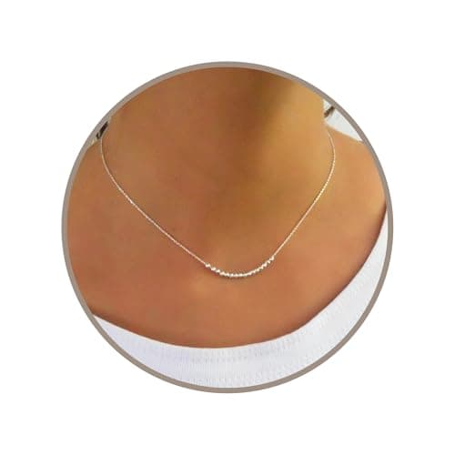 Image of Annika Bella Beaded Bar Necklace, 925 Sterling Silver Jewelry, Necklaces for Women, Dainty Jewellery, Gift for Her