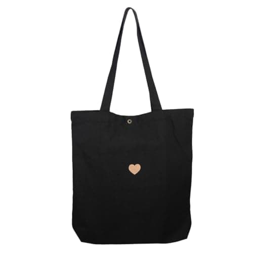 Image of YARNOW Handbag Tote Canvas Large Capacity Black Single Shoulder Portable Lightweight Shopping Bag with Closure, Stylish and Fashionable for Women for Everyday Use
