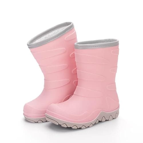 Image of EUXTERPA Kids Winter Warm Wellies for Boys Girls, Fleece Lined Welly Thermal Waterproof Snow Boots for Children, Pink Size 2