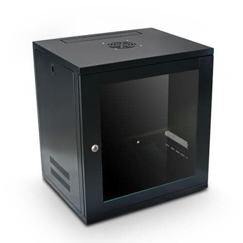 Image of Server Rack Data Cabinet Deep Wall Mounted - 12U 450mm 19" Black Storage Rack for Home, Office, Server Room with Glass Door, Removable Side Panels, Front-Rear Lockable (Flat-packed)