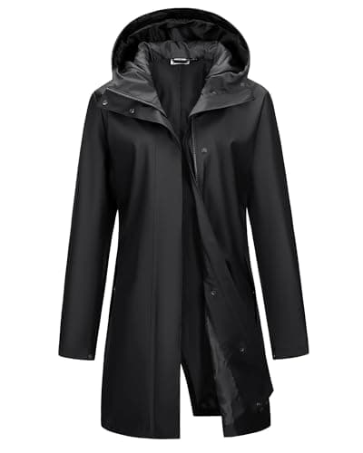 Image of Outdoor Ventures PU Raincoat for Women Outdoor Ladies Rain Jackets Waterproof Windproof Hooded Coat for Fishing Hiking Camping Black XL
