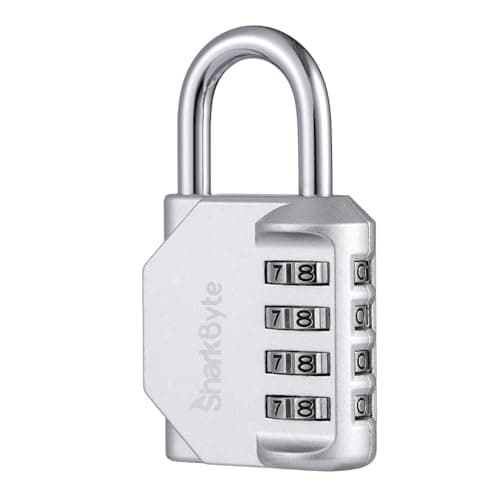 Image of SharkByte Heavy Duty Combination Padlock – 4-Digit Weatherproof Outdoor Lock with Stainless Steel Shackle, Anti-Rust Resettable Code for Gym, School, Locker, Shed, Toolbox, Gate & Warehouse - Silver