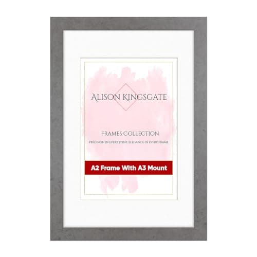 Image of Alison Kingsgate A2 Grey Marble Picture Frame with A3 Mount - Engineered Wood Photo Frame with Precision Cut Cardboard Mount - Ideal for Posters -Sizes & Colours Available