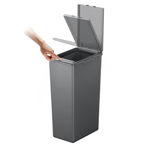 Image of EKO Morandi 30L Kitchen Recycling Bin with Touch-Top Lid, Slim Plastic Rubbish Bin with Recycling Stickers and Easy-Clean Finish, Compact Design for Home or Office, Dark Grey