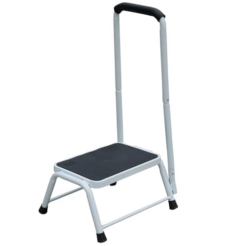 Image of Gr8 Home Single Step Caravan Stool Steel Non Slip Entry Door Ladder Car Van Motorhome Camper Home Kitchen Bathroom With Safety Grab Rail Banister Bar Handrail Support