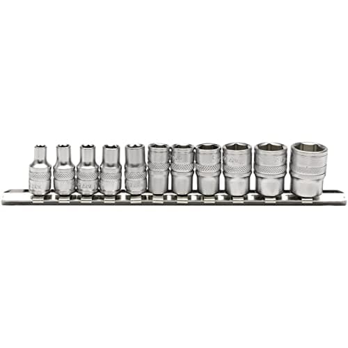 Image of Draper 16488 1/4-Inch Square Drive Imperial 11 Piece Sockets on Metal Rail , Blue