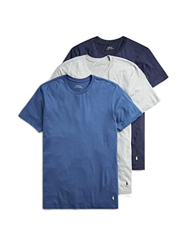 Image of POLO RALPH LAUREN Men's Classic Fit Crewneck Shirt (3 Pack), Andover Heather/Bali Blue/Cruise Navy, XL