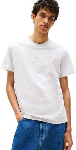 Image of Tommy Jeans Men's TJM Slim Linear Chest Tee Ext Dm0Dm18555 S/S T-Shirt, Grey (Lt Grey HTR), M