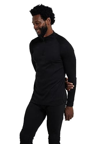 Image of Mountain Warehouse Talus Mens Thermal Baselayer Top - Long Sleeve Sweater, Zip Neck, Quick Drying Pullover, Breathable, Lightweight - Spring Summer, Travelling Black (Zip Neck) XL