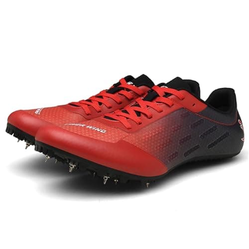 Image of sekiueo Men's Track and Field Shoes Professional 7 Spikes Sprint Shoes Lightweight Running Racing Jumping Sneakers,Red,7 UK