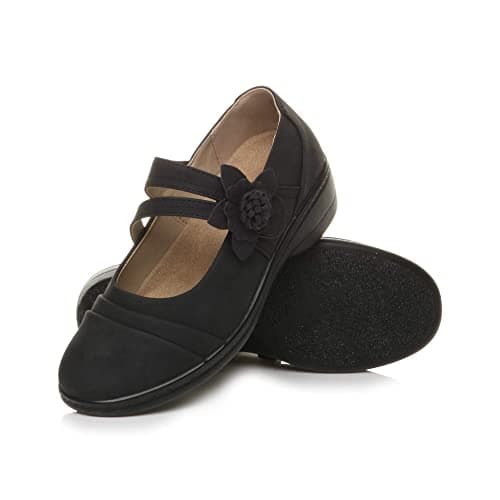 Image of AJVANI Flat Grip Sole Padded Mary Jane Hook&Loop Comfort Shoes Size 7 40 Black