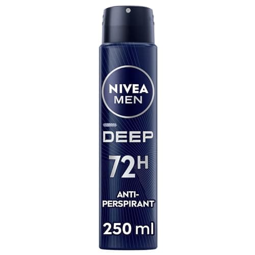 Image of NIVEA MEN DEEP Black Carbon Anti-Perspirant Spray (6 x 250ml), Men's Deodorant Spray with 72H of Protection Against Stains and Odours, Anti-Bacterial, Developed with MAXXTECH Formula (Pack of 6)