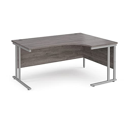 Image of Mr Office Maestro 25 right hand ergonomic desk - silver cantilever leg, Grey oak, 1600