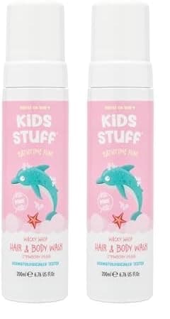 Image of Kids Stuff Pink Wacky Whip Foaming Hair & Body Wash with Strawberry Swirl Fragrance | Dermatologically Tested Kids Hair & Body Wash | Gently Cleanses Hair & Skin | Vegan | Cruelty Free | 200ml