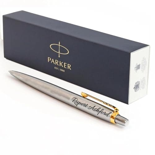 Image of Parker Jotter Ballpoint personalised parker pen engraved In Gift Box Ideal Valentine's day, Birthday or Mothers Day Gift Perfect For Men & Women Engraved Pen With Laser Engraving (Silver & Gold)
