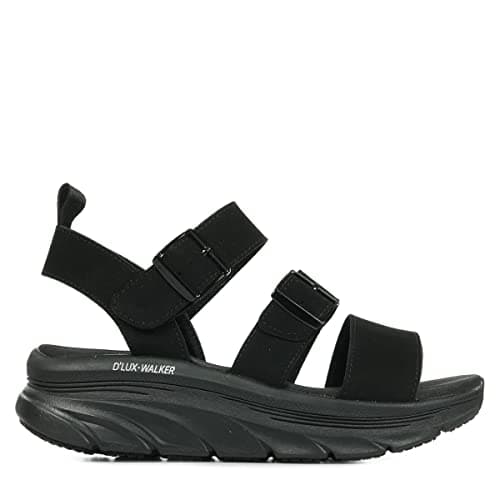 Image of Skechers Women's D'Lux Walker Sandal Retro Cosmos Sandals, Black Mitobuck/Buckle Trim, 4 UK