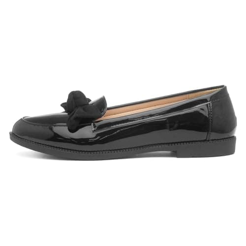 Image of Lilley Womens Black Patent Slip On Bow Loafer Shoe - Size 7 UK - Black