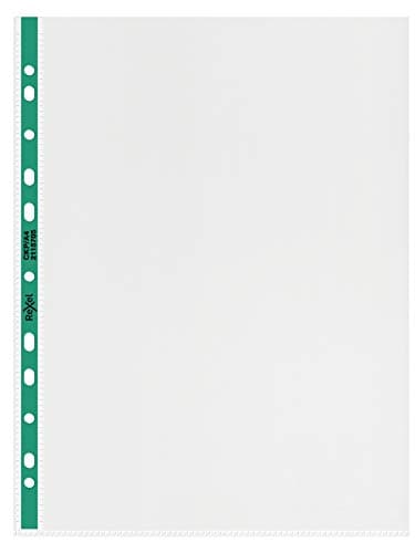 Image of Rexel Copy King A4 Punched Pockets with Green Spine, Glass Clear, Copy Safe, Pack of 25, 2115705