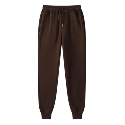 Image of Joggers for Men UK Drawstring Tapered Tracksuit Bottoms Elasticated Waist Jogging Bottoms Loose Fit Stretch Sweatpants Solid Color Sweat Pants Lightweight Casual Running Workout Gym Trousers Coffee