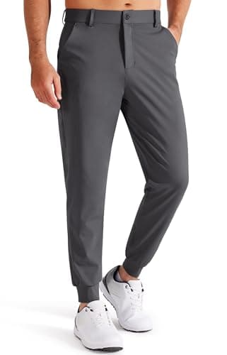 Image of Libin Men's Golf Joggers Stretch Slim Fit Golf Pants Jogging Bowling Outdoor Chino Trousers Sports Running Casual with Pockets, Dark Gray L