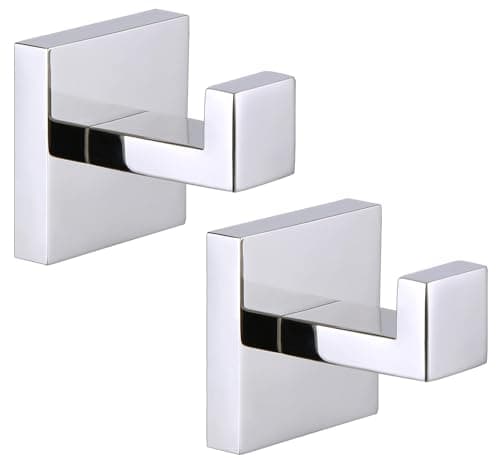 Image of QNIIAED 2 Pack Square Bathroom Towel Hook,Stainless Steel Door Hooks Screw in for Coat,Robe,Clothes(Polished Chrome)
