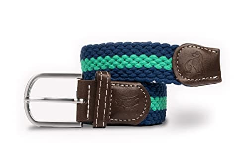 Image of SWOLE PANDA Unisex Recycled Woven Belt, Elastic Belt for Men and Women, Belt Buckle Stretch Woven Belt - Green Stripe