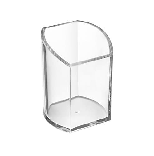 Image of Osco Clear Acrylic Pen Pot – Curved Transparent Pencil Holder & Desk Tidy – Durable Office Organiser for Stationery, Pens, Pencils & Makeup Brushes – H10 x W7.5 x D7 cm