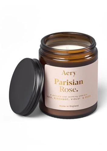 Image of Aery Parisian Rose Glass Jar Soy Wax Candle - Rose, Bergamot & Violet with 100% Plant Based Wax & 30 Hour Burn Time